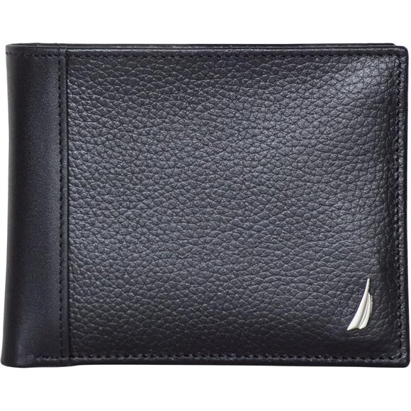 Nautica Men's Bifold Leather Wallet Black RFID Blocking ID Window Card Slots - Picture 1 of 6